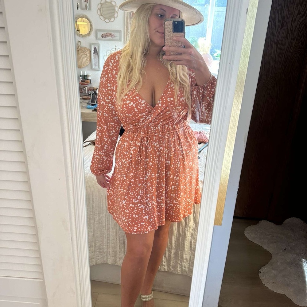 Altar'd State Rust Orange Floral Long Sleeve Wrap Dress